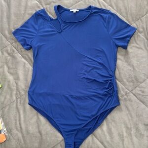 White Birch Blue Bodysuit with Gathered Side